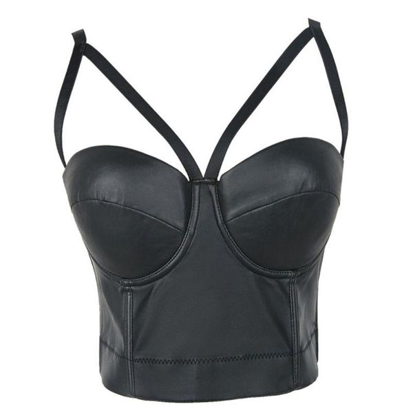 

women's tanks & camis women faux leather bustier crop push up strappy black bralette club corset 875b, White