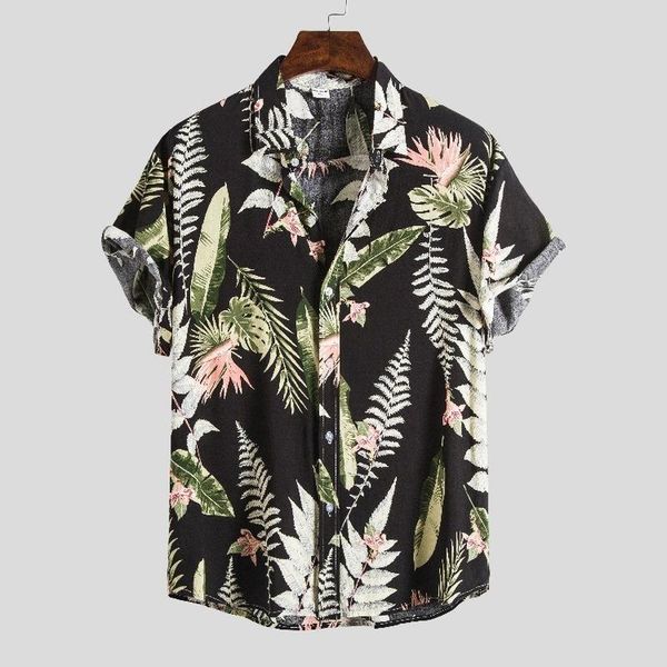 

men's casual shirts camisas para hombre 2021 fashion hawaii beach flower shirt short sleeve lapel clothing, White;black