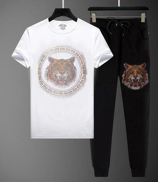 

designer brand rhinestone design men's set tracksuit sportswear track suits male, Gray