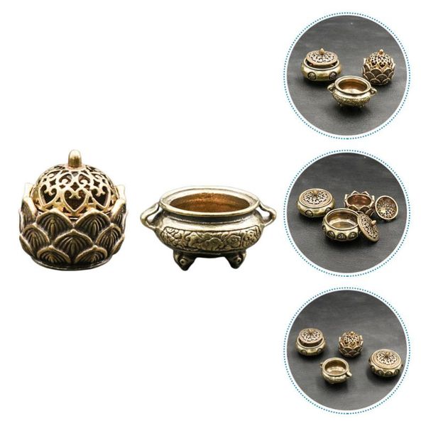 

fragrance lamps 2pcs incense censers holders brass retro (yellow)