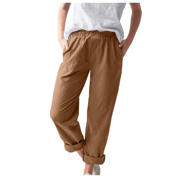 

yoga outfit women cotton linen sport pants solid tightness trousers pocket casual clothes streetwear
