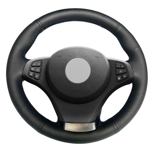 

steering wheel covers black genuine leather hand-stitched car cover for e83 x3 2003-2010 e53 x5 2000-2006