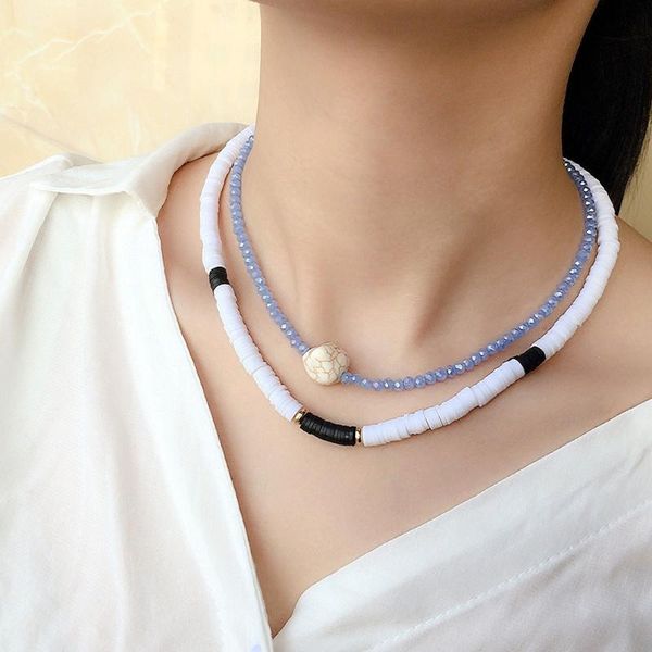 

chokers women trendy necklace white soft clay and crystal beaded choker set 2021 party jewelry, Golden;silver