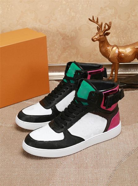 

luxury designer rivoli white blue casual shoes high luxembourg lace up vintage shoe chaussures calfskin tattoo trainer with box, Black