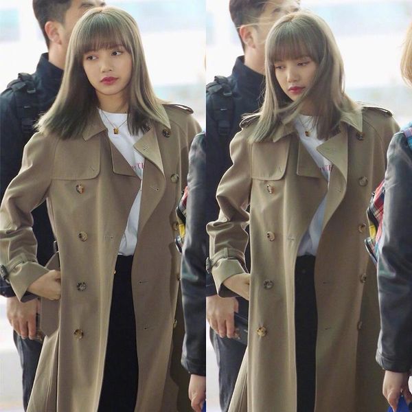 

women's trench coats [ewq] korea chic khaki coat autumn 2021 laple loose lace up waist double breasted long sleeve windbreaker, Tan;black