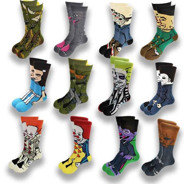 

men's socks horror movie character print crzay funny cartoon novelty cotton street style thin summer dress novetly, Black
