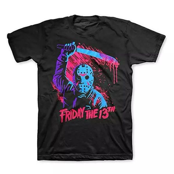 

jason swinging machete retro neon t- shirt sizes s to 3xl, White;black