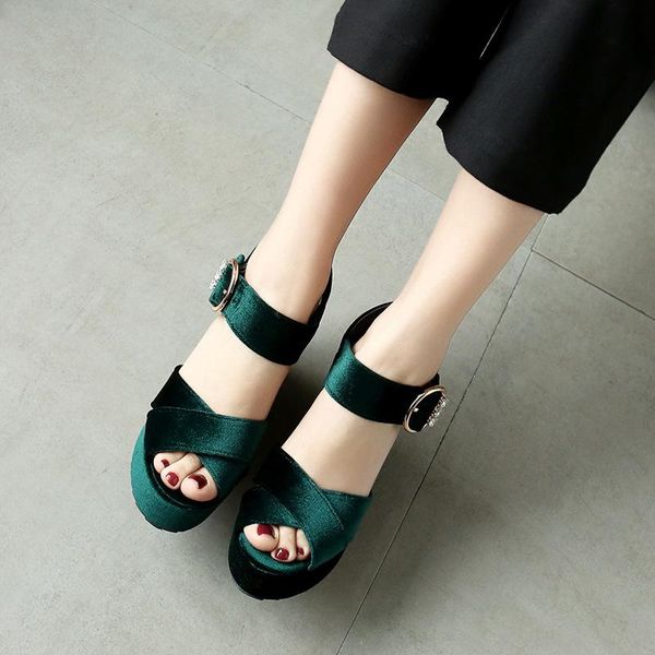 

sandals summer slope heel shoes diamond fish mouth high heeled women's, Black