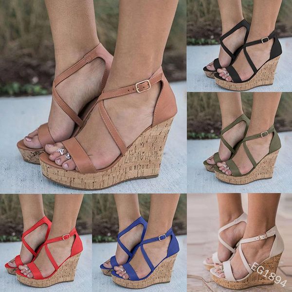 

sandals women's shoes style heel slope cross ankle strap sandal, Black