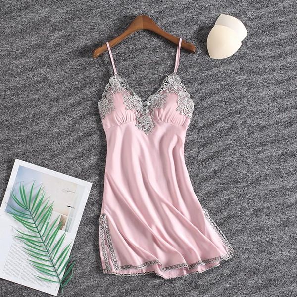 

women's sleepwear summer spaghetti strap nightgown women nightdress satin intimate lingerie soft sleep dress home dressing gown, Black;red