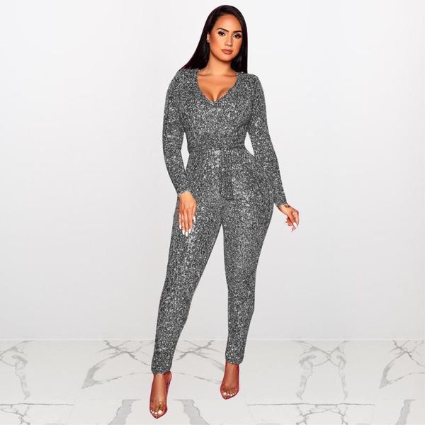 

women's jumpsuits & rompers adfvat spring autumn long sleeve women deep v neck all the sequins sashes skinny romper me-q410, Black;white
