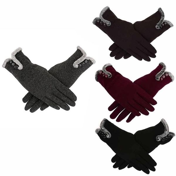 

five fingers gloves fashion 2021 winter mittens women hand slip elastic cuff warm wrist elegant lady bow-knot glove screen soft lining, Blue;gray