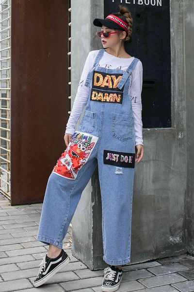 

shirt heavy industry sequins age-reducing suspensions slimming denim brem pants torn high-waisted women, White