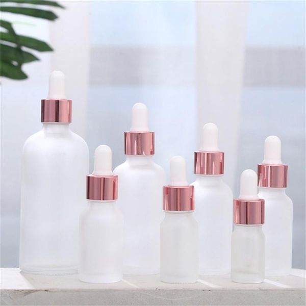 

rose-golden refillable dropper bottle frosted essential oil glass liquid 5-100ml drop for massage pipette bottles storage & jar jars