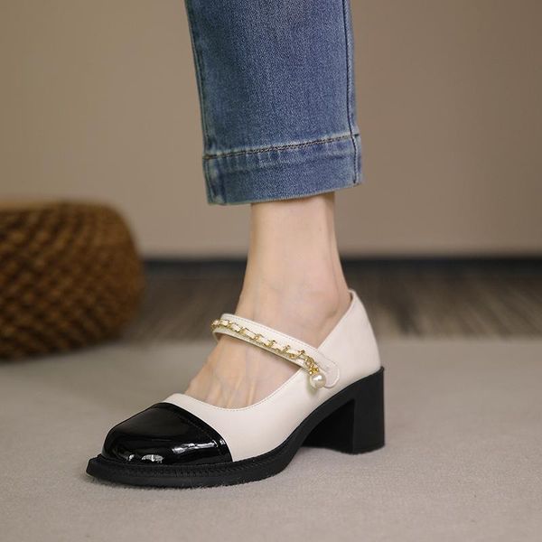 

dress shoes woman heels 2021 spring fashion women genuine leather high pumps mary janes party, Black