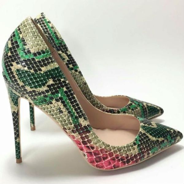

dress shoes keshangjia 2021 fahion gradient snake print pointed toe high heel women pumps thin ol stiletto, Black