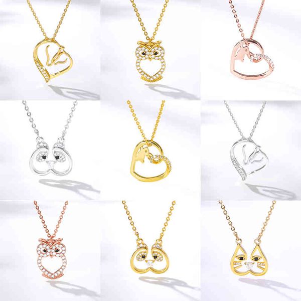 

love heart rabbit pendant necklaces for women girls boys playful panda stainless steel chain choker kids jewelry christmas gifts, Silver