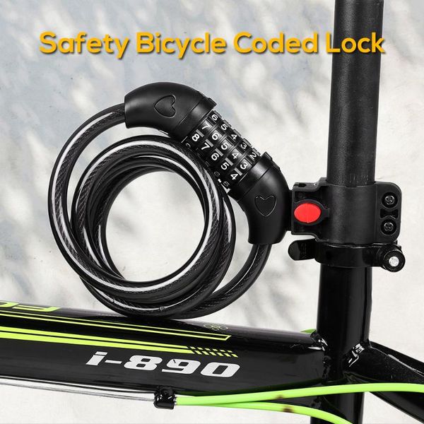 

bike locks bicycle coded wire lock anti-theft 5-digit anti-shear safety cable chain waterproof tyre shackle