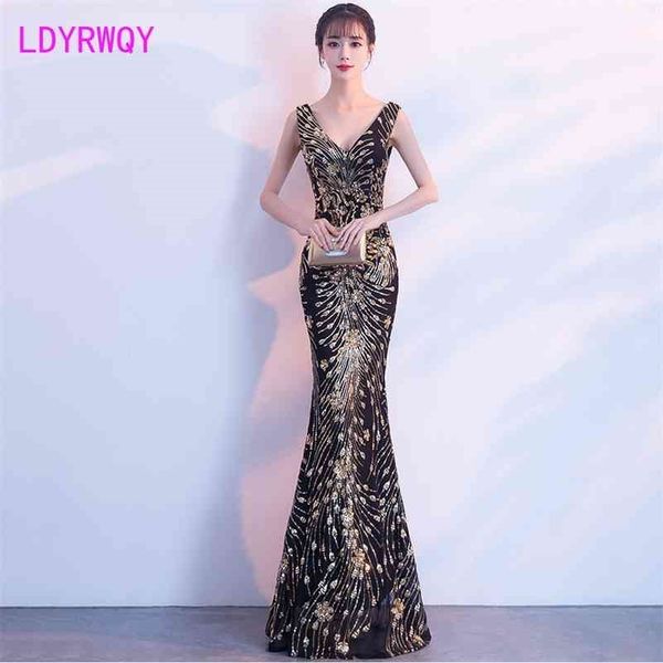 

slim long fishtail female party fashion dress floor-length zippers sleeveless solid sheath office lady polyester 210416, Black;gray