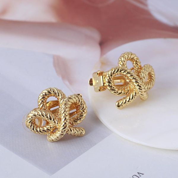 

stud golden knotted woven pattern bow earrings ear clips, Golden;silver