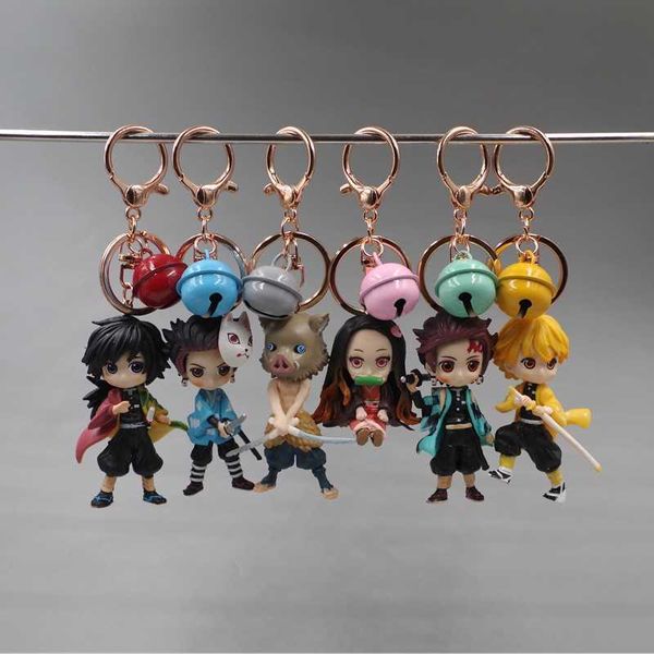 Anime Dämon Slayer Schlüsselbund Nette Brinco Klinge Von Ghost PVC Schlüssel Kette Kamado Tanjirou Cosplay Pompom Yaiba Schlüsselring Anhänger G1019