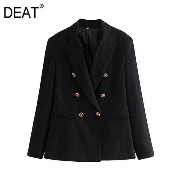 

[deat] spring autumn fashion double breasted v-neck solid color long sleeve temperament women's blazer coat 13w511 210527, White;black