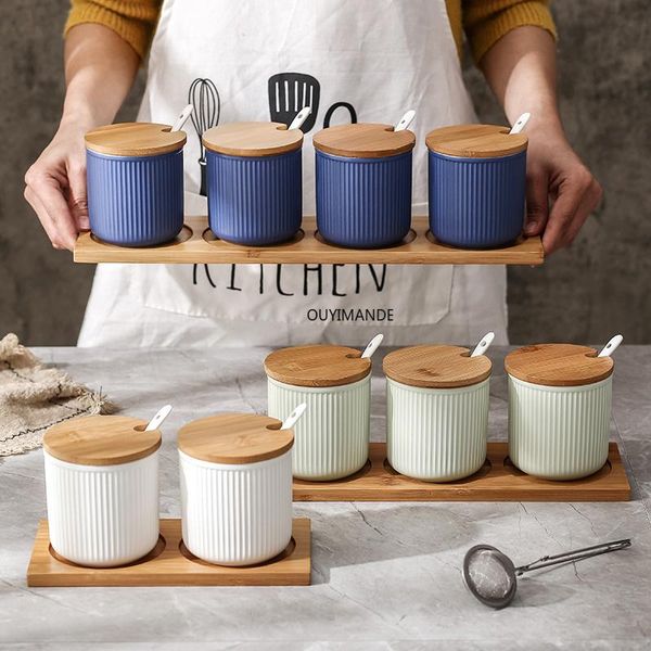 

storage bottles & jars nordic ceramic seasoning box pot set household kitchen pepper salt sugar bowl bottle