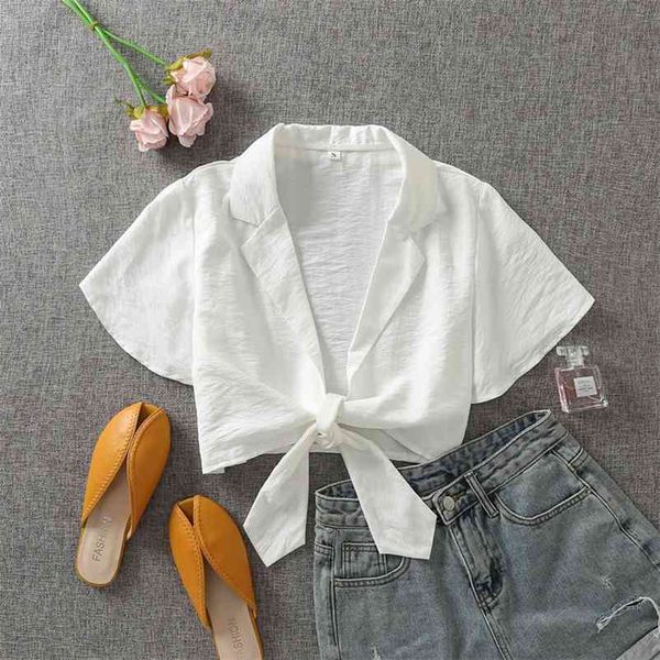 

puwd casual women v neck bow lace blouse summer fashion ladies high street shirt female solid color 210522, White