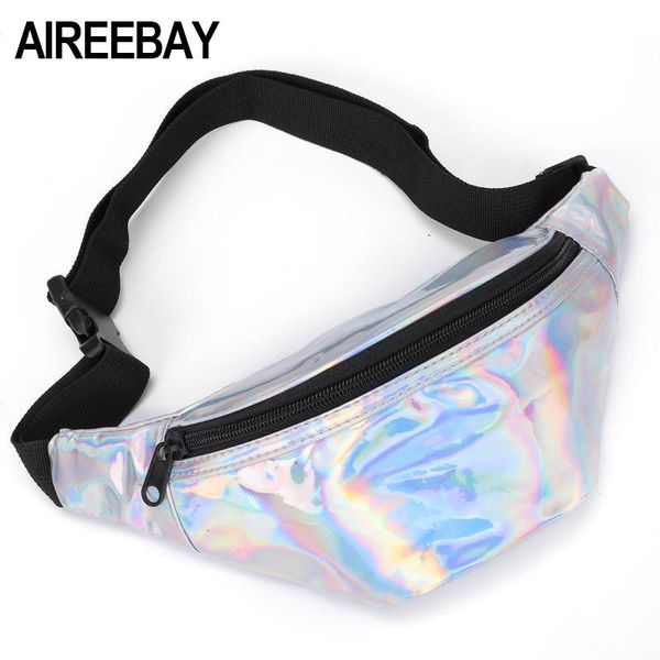 

waist bags aireebay holographic fanny pack female silver pink bum handbags hip wallet chest bag women laserbelt