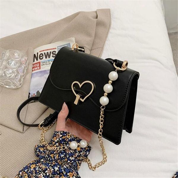 

fashion pearl woman bag 2021 small fresh handbag simple one shoulder messenger chain lock square cross body