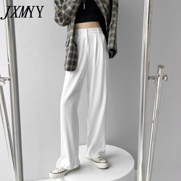 

women's pants & capris white spring and summer 2021 all-match high-waist draped suit straight loose casual mopping wide-leg, Black;white