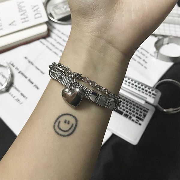 

link, chain 2021 vintage fashion love pendant bracelets for women temperament simple metal bracelet punk female jewelry gifts, Black