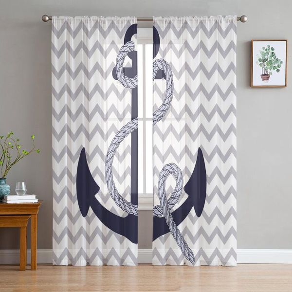

curtain & drapes ship anchor rope ripple print sheer window panel curtains room for living bedroom kitchen chiffon tulle