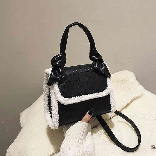 

cross body bag stone pattern 2021 plush portable one shoulder women's high texture, Black;red