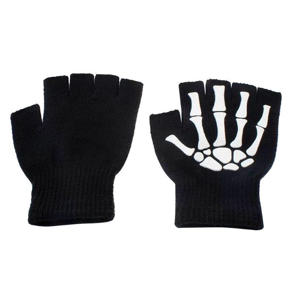 

cycling gloves 1 pair knitting women men half finger skeleton mittens hand warmer claw unisex, Black