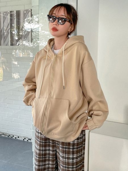 

dazy drop shoulder zip up drawstring thermal hoodie without tee h4k5#, White;black