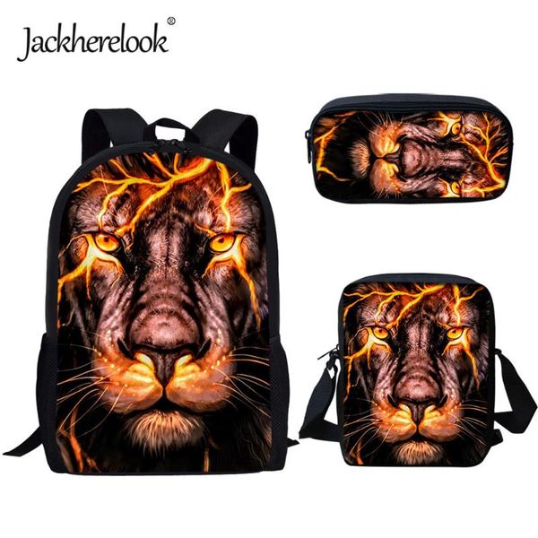 

backpack jackherelook cool lion design boys school bags 3pcs/set animal pattern student durable satchel large capacity bookbag