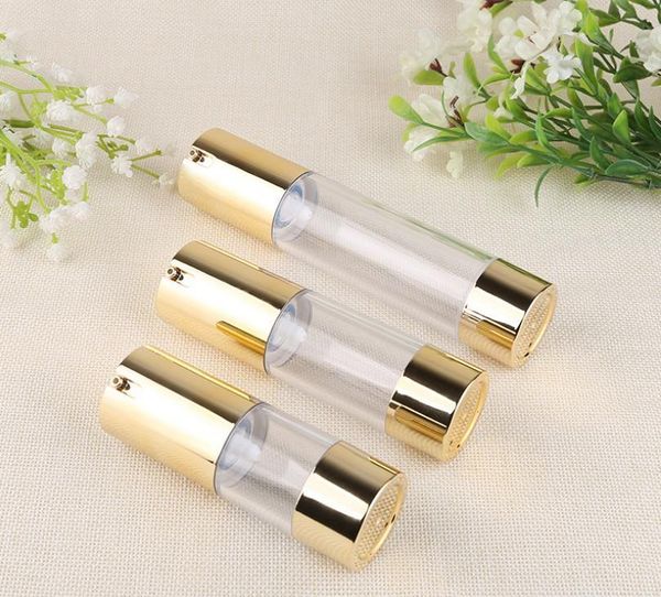 

storage bottles & jars 100pcs golden 15ml 30ml 50ml airless pump with clear body bottle by self empty reusable refillable diy skin care crea