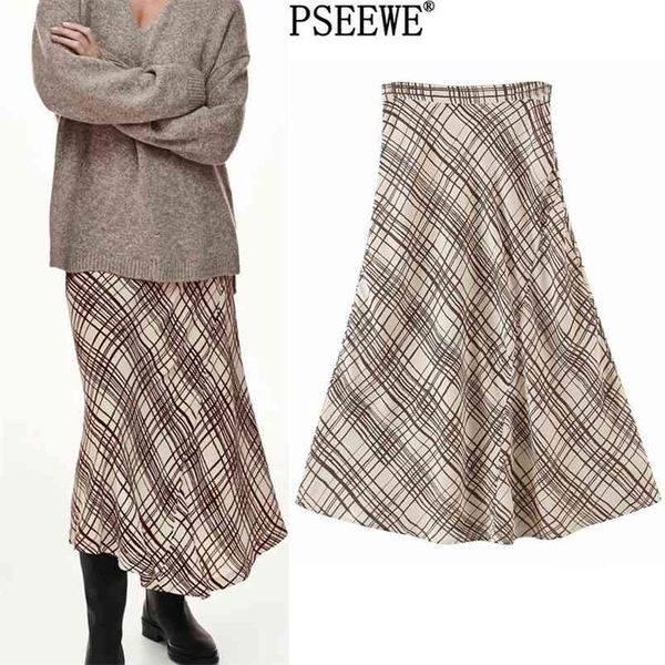 

plaid long skirts woman fashion chiffon high-waisted female autumn winter a-line vintage casual women 210519, Black