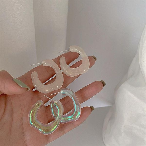 

hoop & huggie korean simple transparent colorful irregular triangle hollow round resin earrings for women girls jewelry accessories, Golden;silver