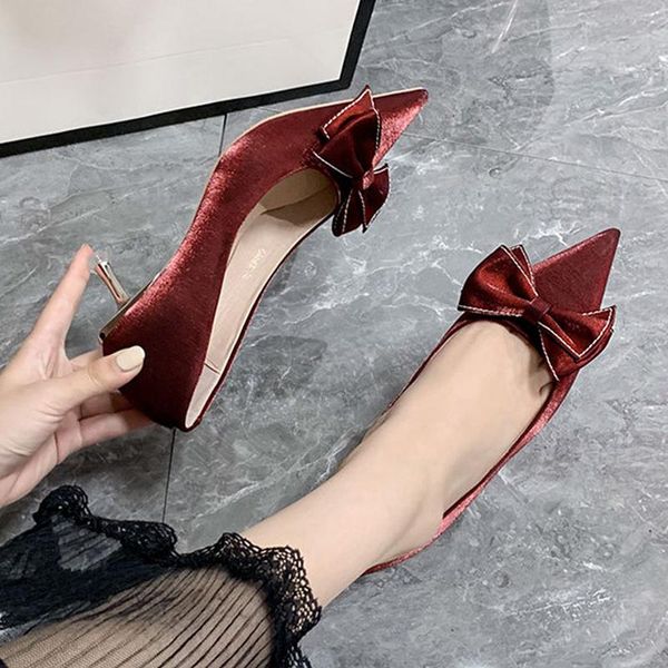 

dress shoes 2021 summer bow design pointed toe single women banquet stiletto high heels large size women's 33-43, Black