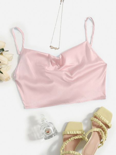 

tie back crop cami satin c5hv#, White