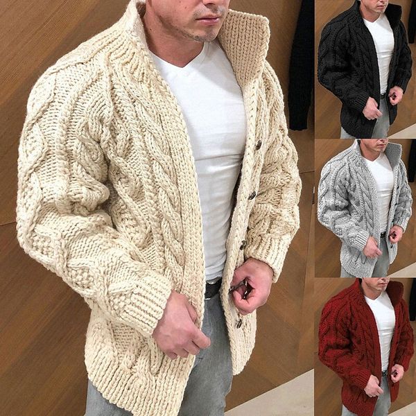 

men's cardigan sweater knitted solid color stylish casual long sleeve sweater cardigans stand collar fall winter black gray red d0hg#, White;black