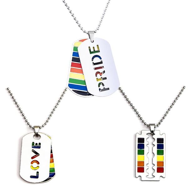 

pendant necklaces stainless steel rainbow safety razor blade necklace creativity hip hop pride, Silver