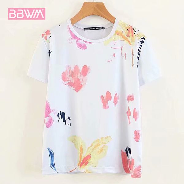 

round neck short sleeve fashion wild small fresh pullover women's t-shirt loose skinny fun graffiti print chic female 210507, White