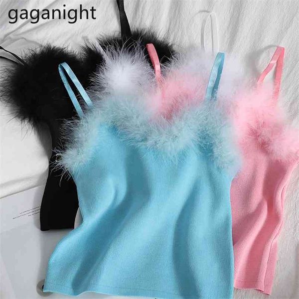 

spring summer tank fashion solid patchwork feathers knitted camis female sleeveless tender vest 210601, White