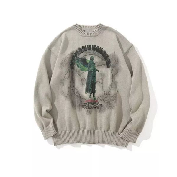 

street pullover t-neck harajuku lightning statue printing casual fashion large women's sweater, White;black