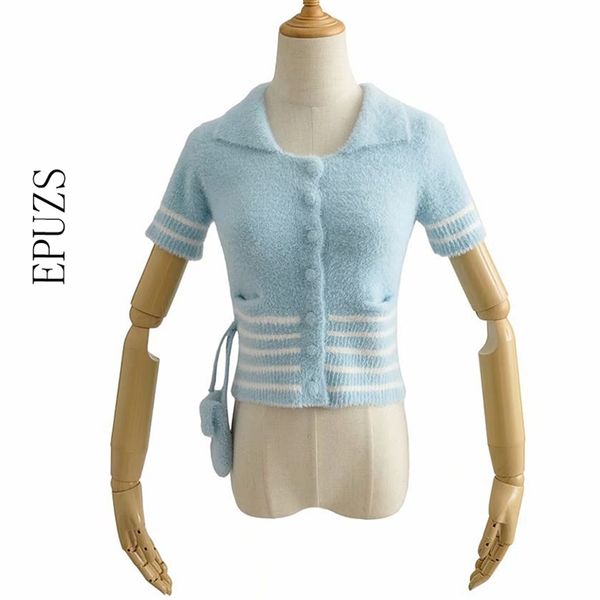 

sweet cute lapel button knitted sweater fashion slim pocket warm elegant cardigan lady casual loose chic 210521, White