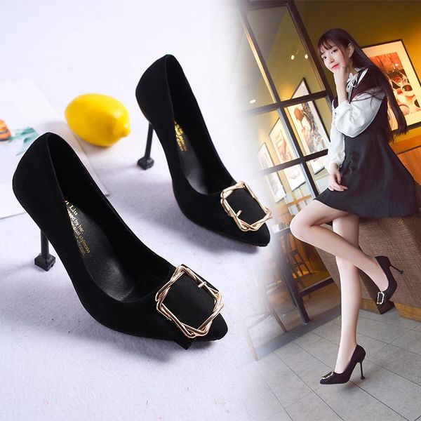 

dress shoes slimming black heels work professional brief pumps 2021 sandals ladies lace-up slip on shallow mouth pointed wedge a