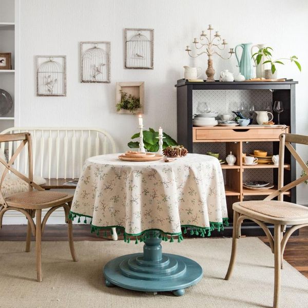 

table cloth floral printed tablecloth, cotton linen round